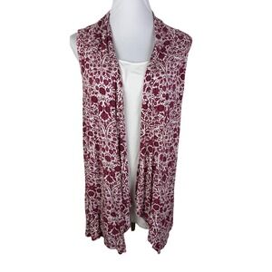 NAÏF Women's 2X Burgundy Floral Damask Open Front Cardigan Vest Attached Tank